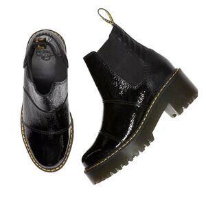 Dr. Martens Rozalie Distressed Patent Heeled Chunky Chelsea Boots Black 9